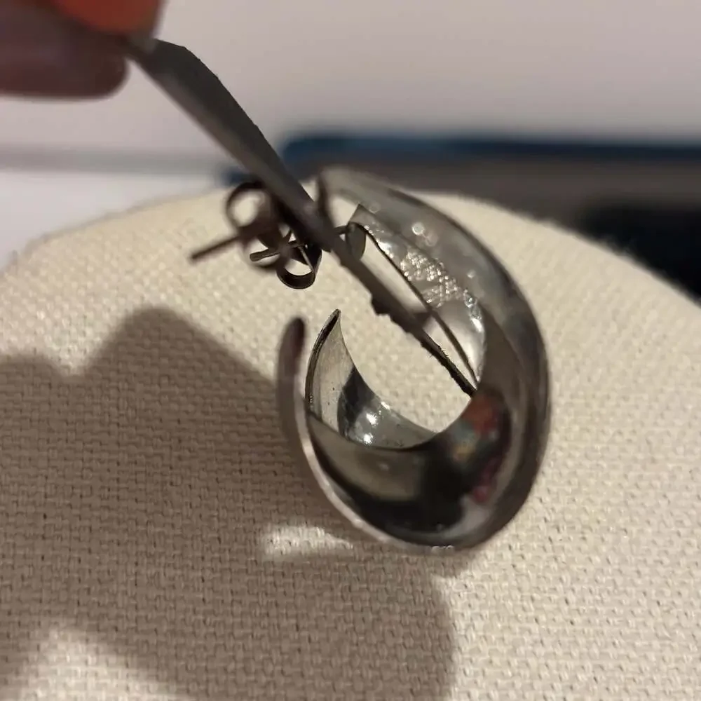 Vintage Textured Half-Circle Dome Pierced Hoop Earrings